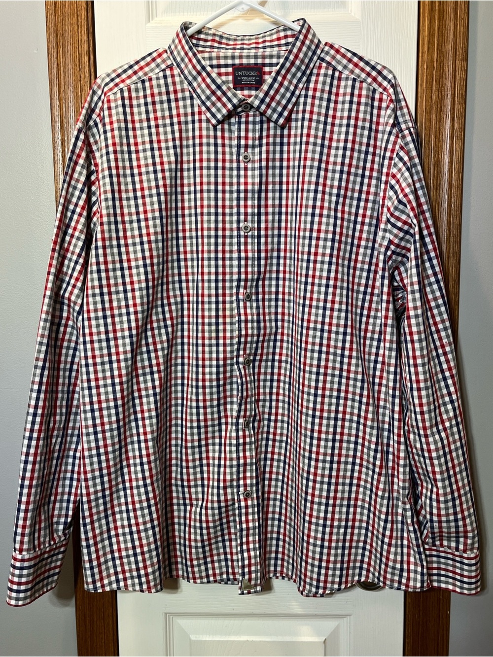UNTICKit Red White Black & Blue Checked Plaid Button Down Shirt Men’s XXX-Large